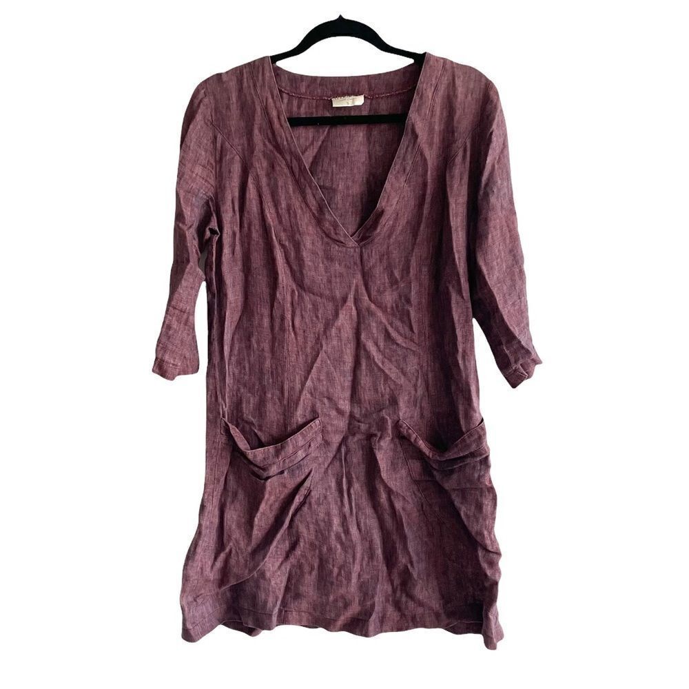 TERRAWARE EARTH-AWARE linen popover Lagenlook tunic dress burgundy S